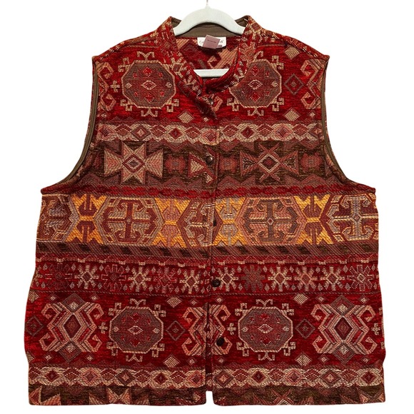 Coldwater Creek Tapestry Vest L Southwestern Aztec Pattern Sleeveless Jacket - Picture 1 of 8